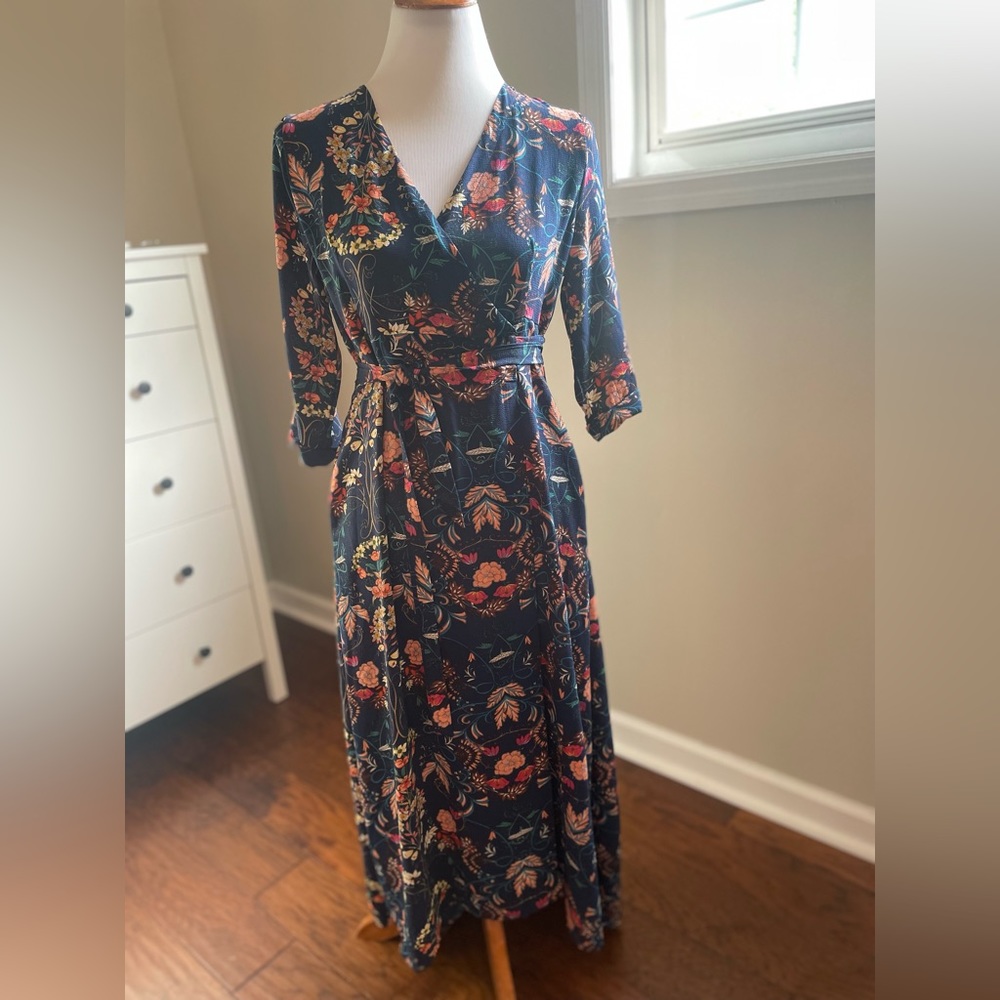 Hayden Navy Floral High-Low Wrap Dress